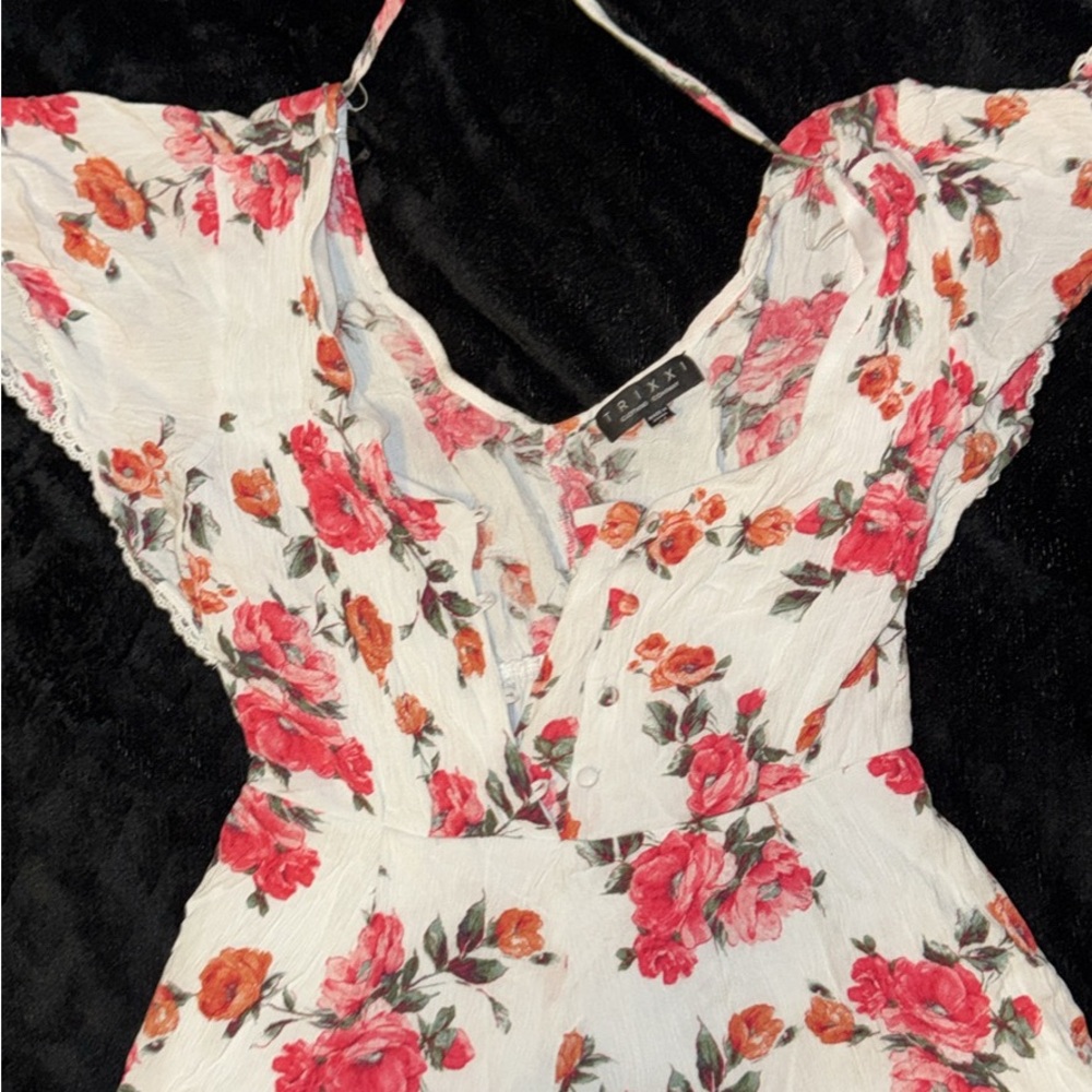 Trixxi Floral Jumpsuit in White and Red